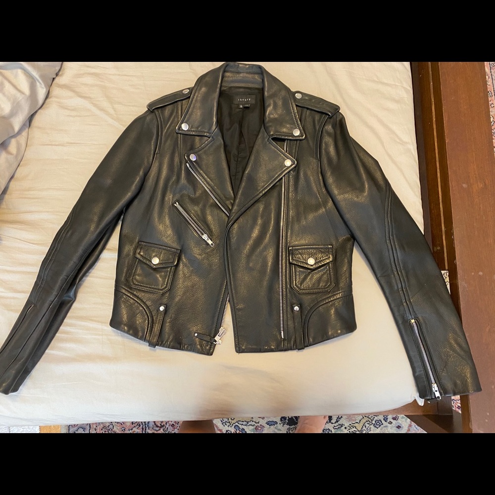 Theory black leather moto jacket
